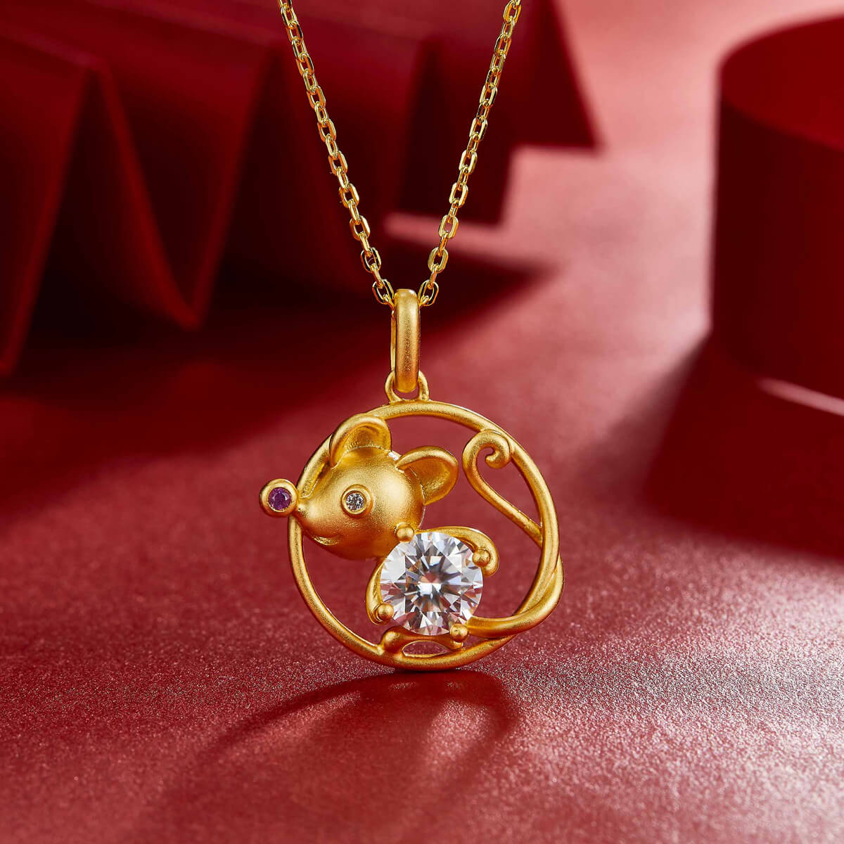 Rat of the Chinese Zodiac Moissanite pendant necklace