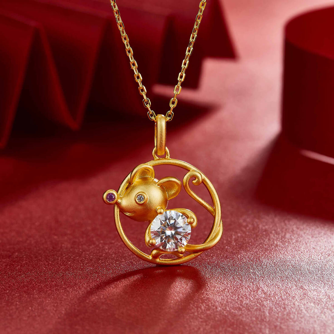 Rat of the Chinese Zodiac Moissanite pendant necklace