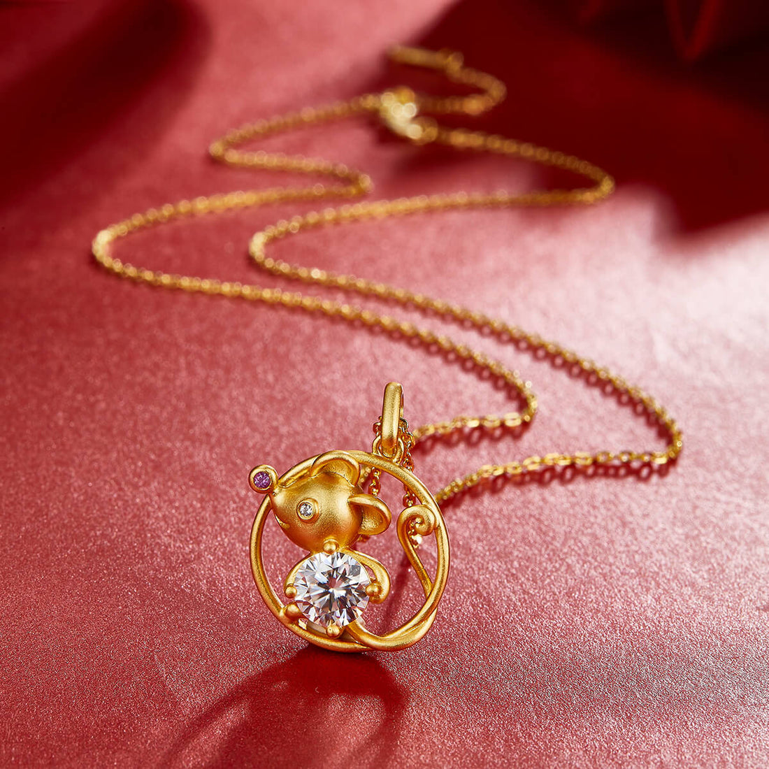 Rat of the Chinese Zodiac Moissanite pendant necklace
