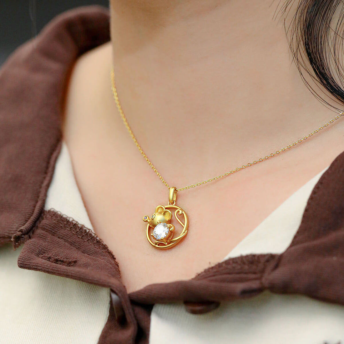 Rat of the Chinese Zodiac Moissanite pendant necklace