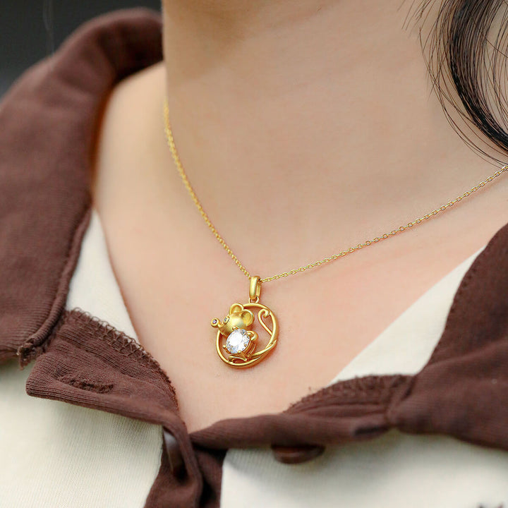 Rat of the Chinese Zodiac Moissanite pendant necklace