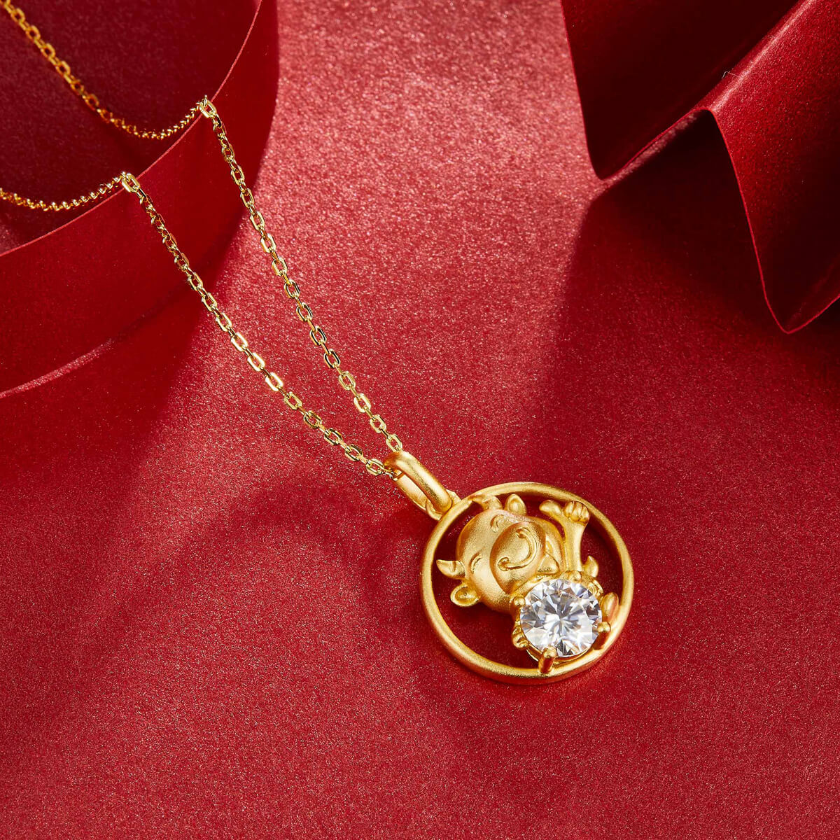 Ox of the Chinese Zodiac Moissanite pendant necklace