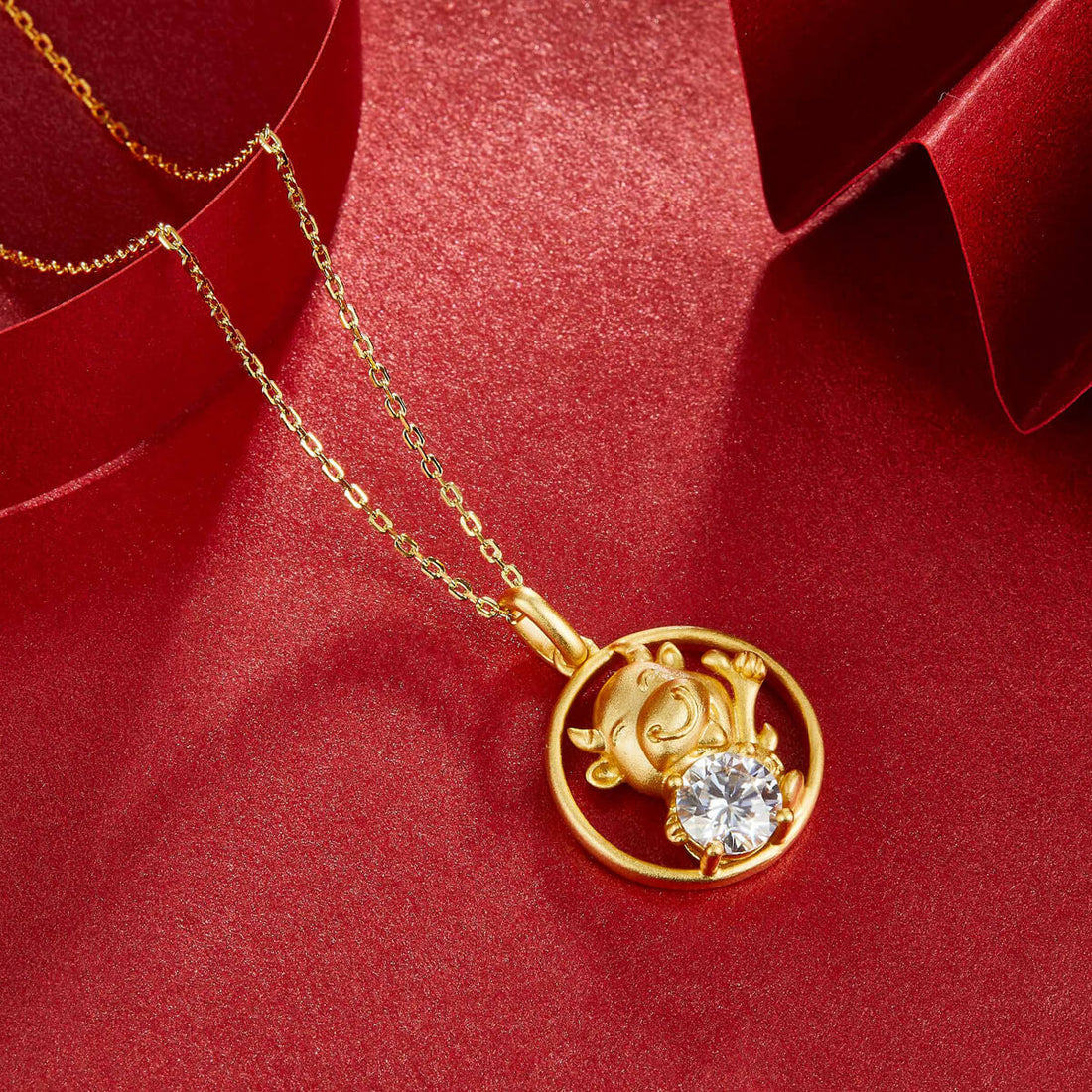 Ox of the Chinese Zodiac Moissanite pendant necklace