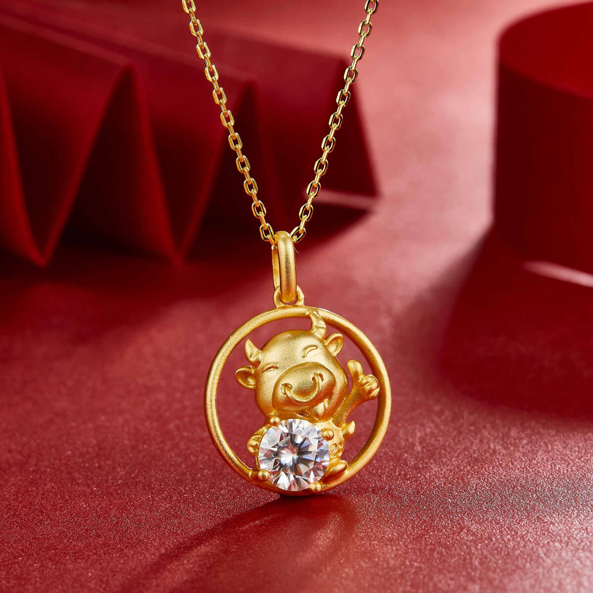 Ox of the Chinese Zodiac Moissanite pendant necklace