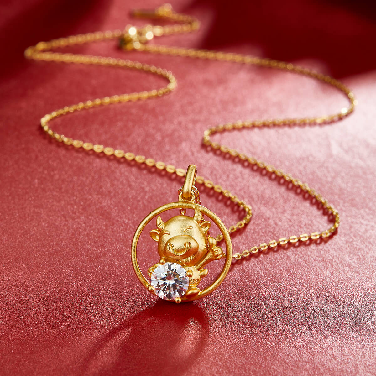 Ox of the Chinese Zodiac Moissanite pendant necklace