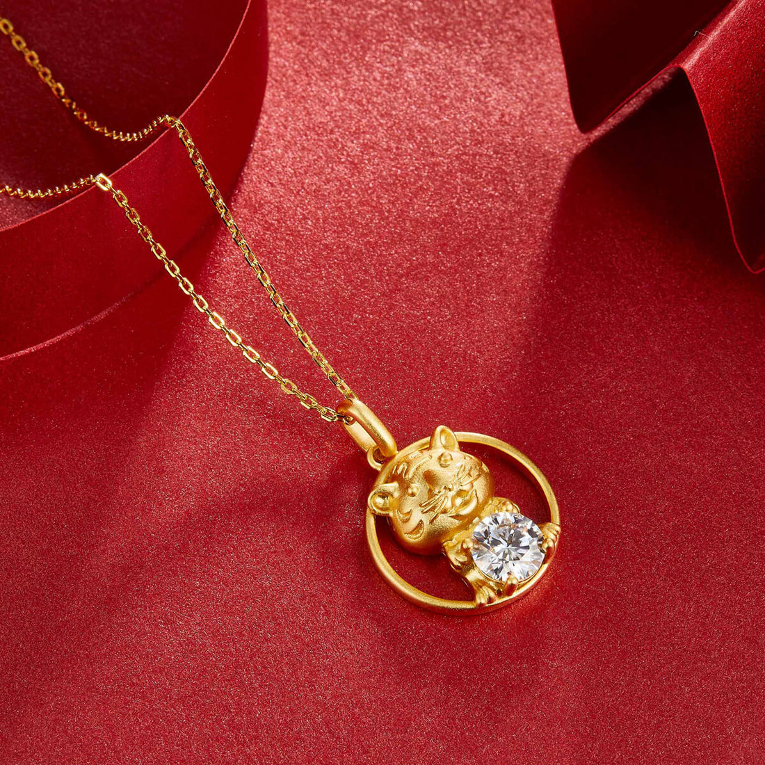Tiger of the Chinese Zodiac Moissanite pendant necklace