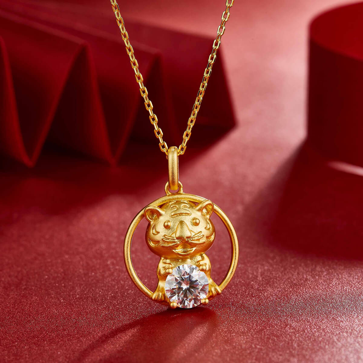 Tiger of the Chinese Zodiac Moissanite pendant necklace