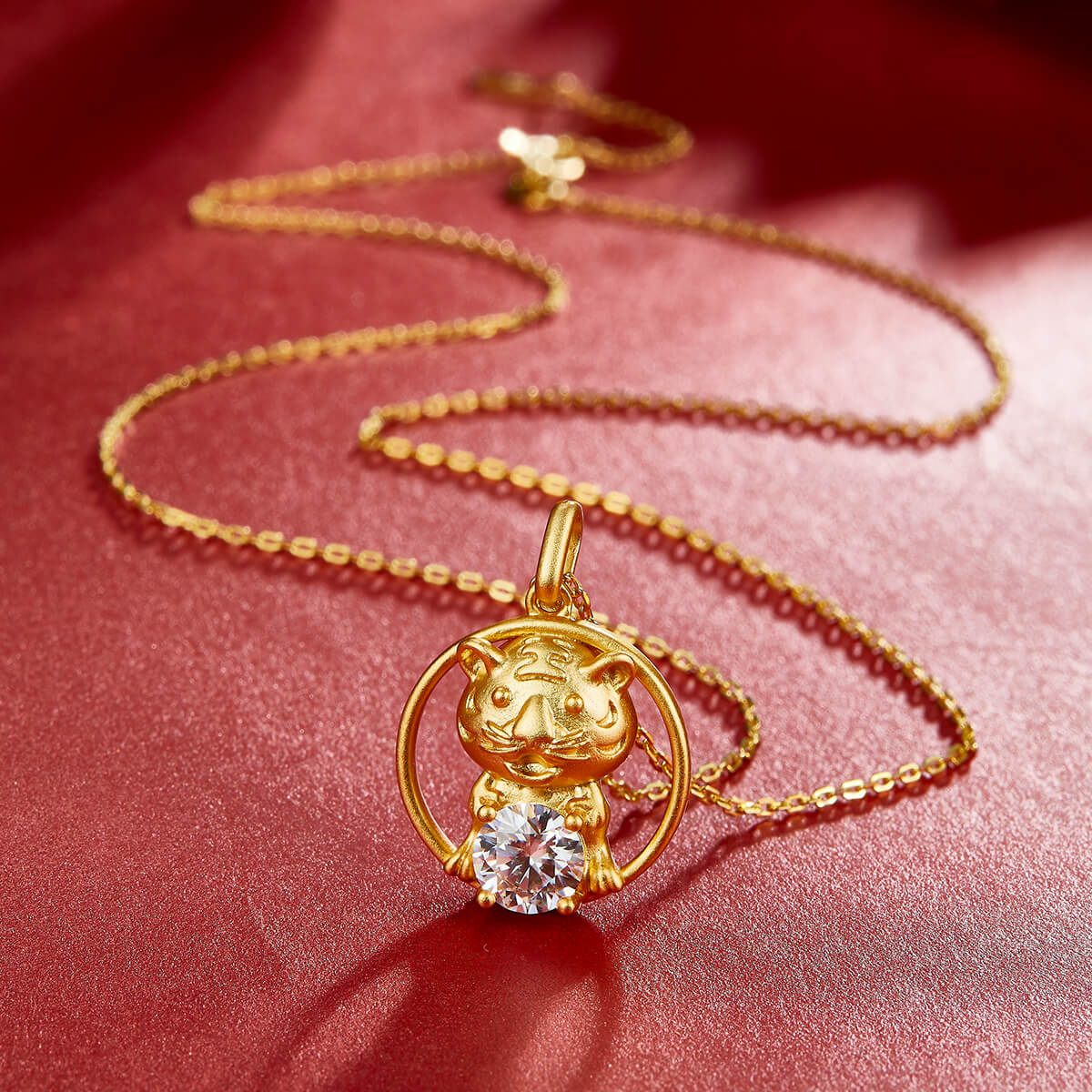 Tiger of the Chinese Zodiac Moissanite pendant necklace