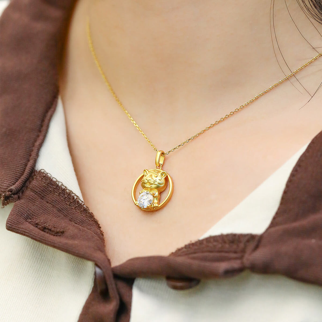 Tiger of the Chinese Zodiac Moissanite pendant necklace