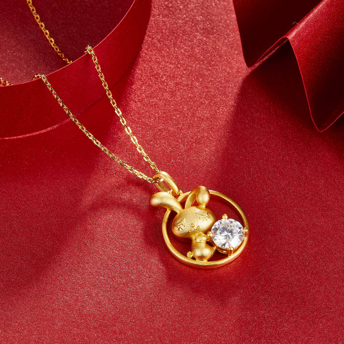 Rabbit of the Chinese Zodiac Moissanite pendant necklace