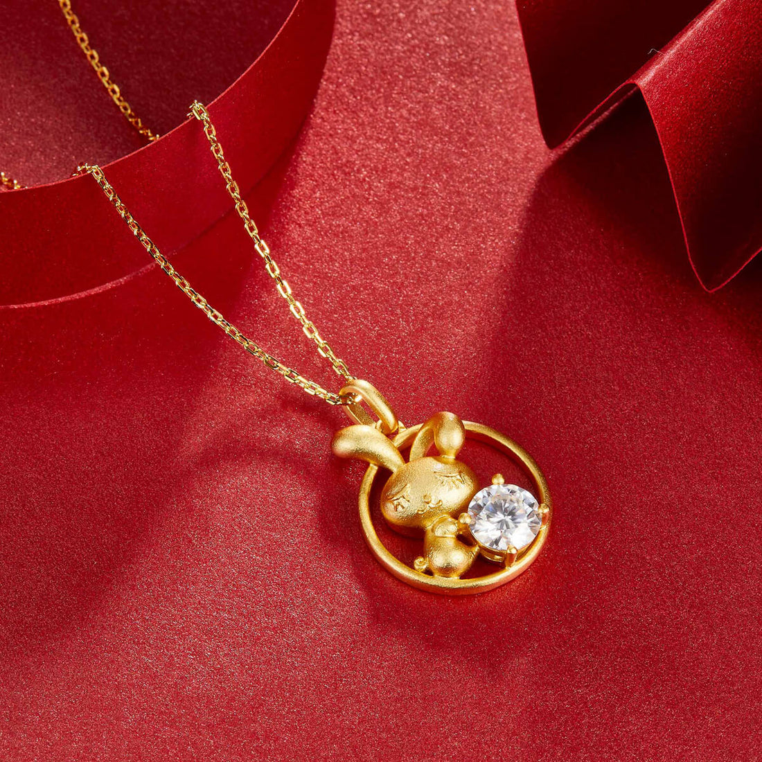 Rabbit of the Chinese Zodiac Moissanite pendant necklace