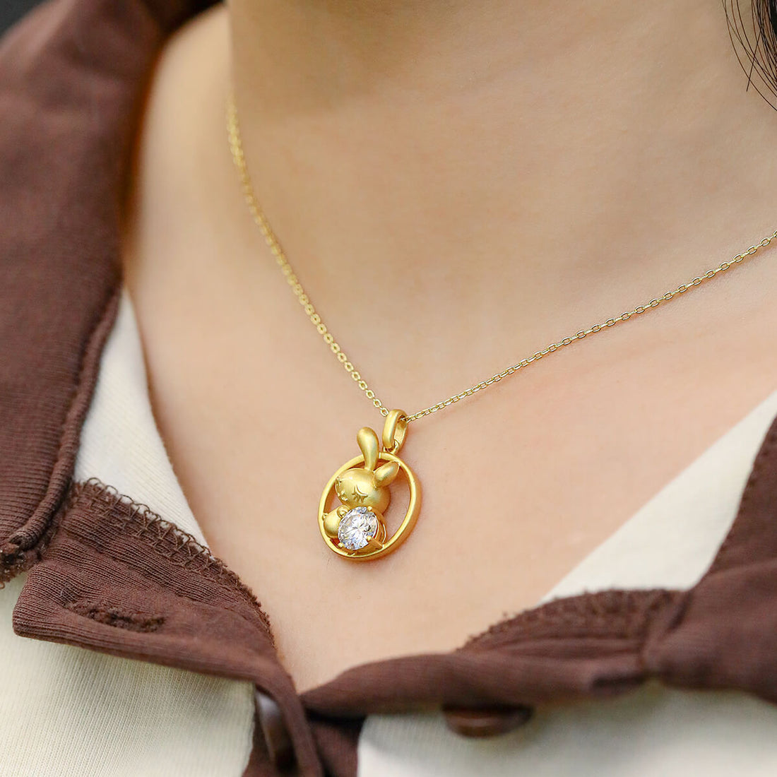 Rabbit of the Chinese Zodiac Moissanite pendant necklace