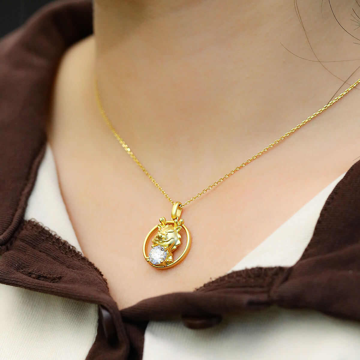 Dragon of the Chinese Zodiac Moissanite pendant necklace