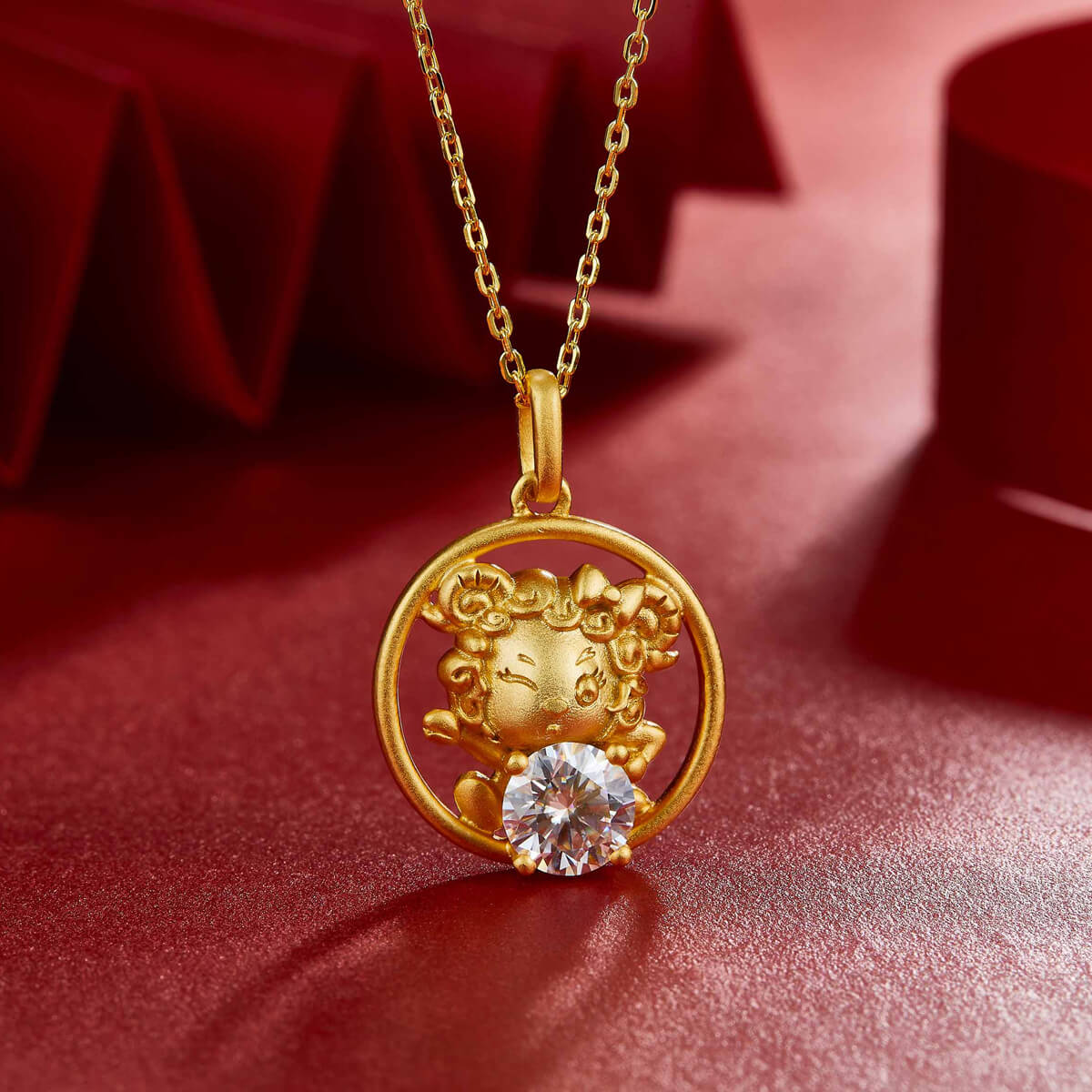 Goat of the Chinese Zodiac Moissanite pendant necklace