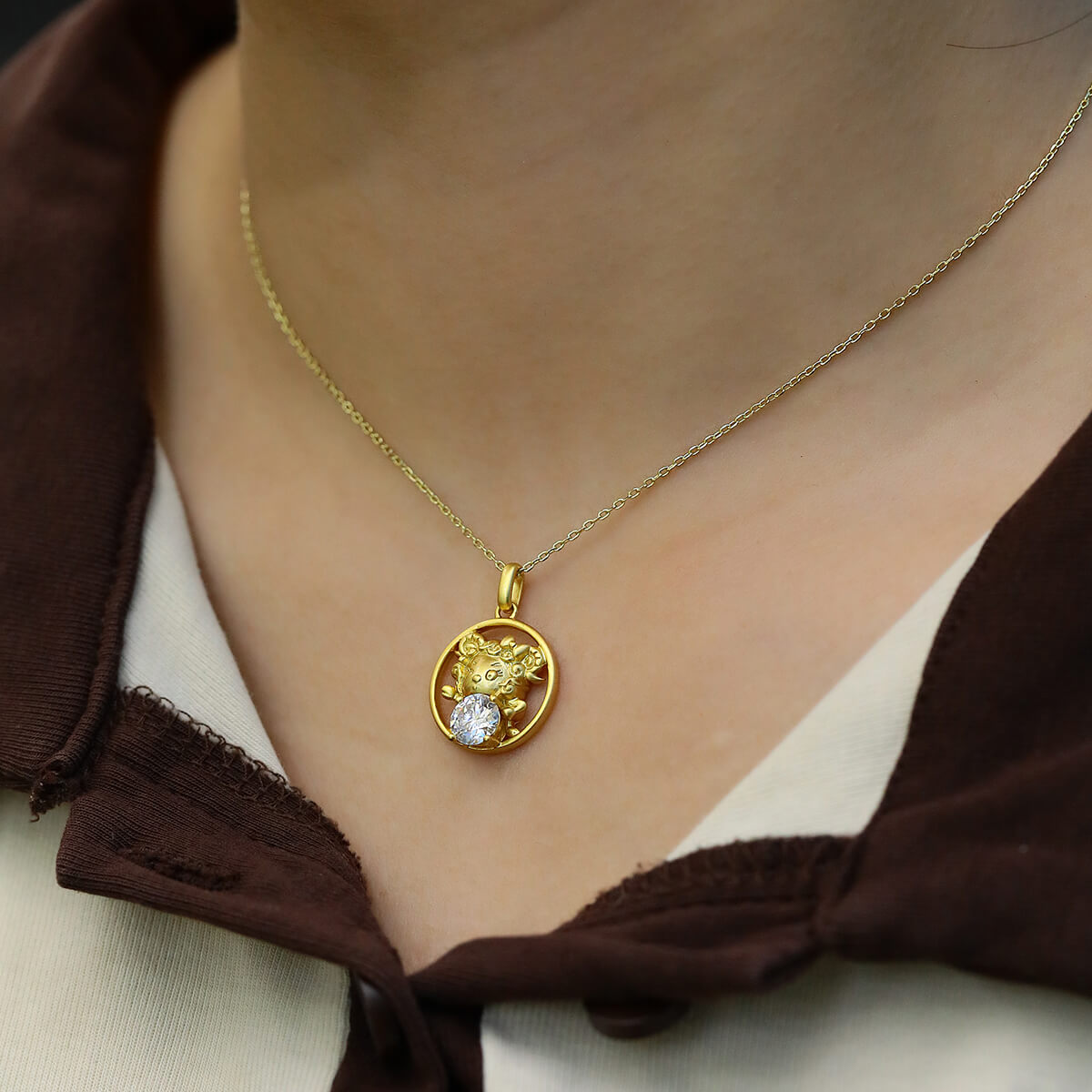 Goat of the Chinese Zodiac Moissanite pendant necklace