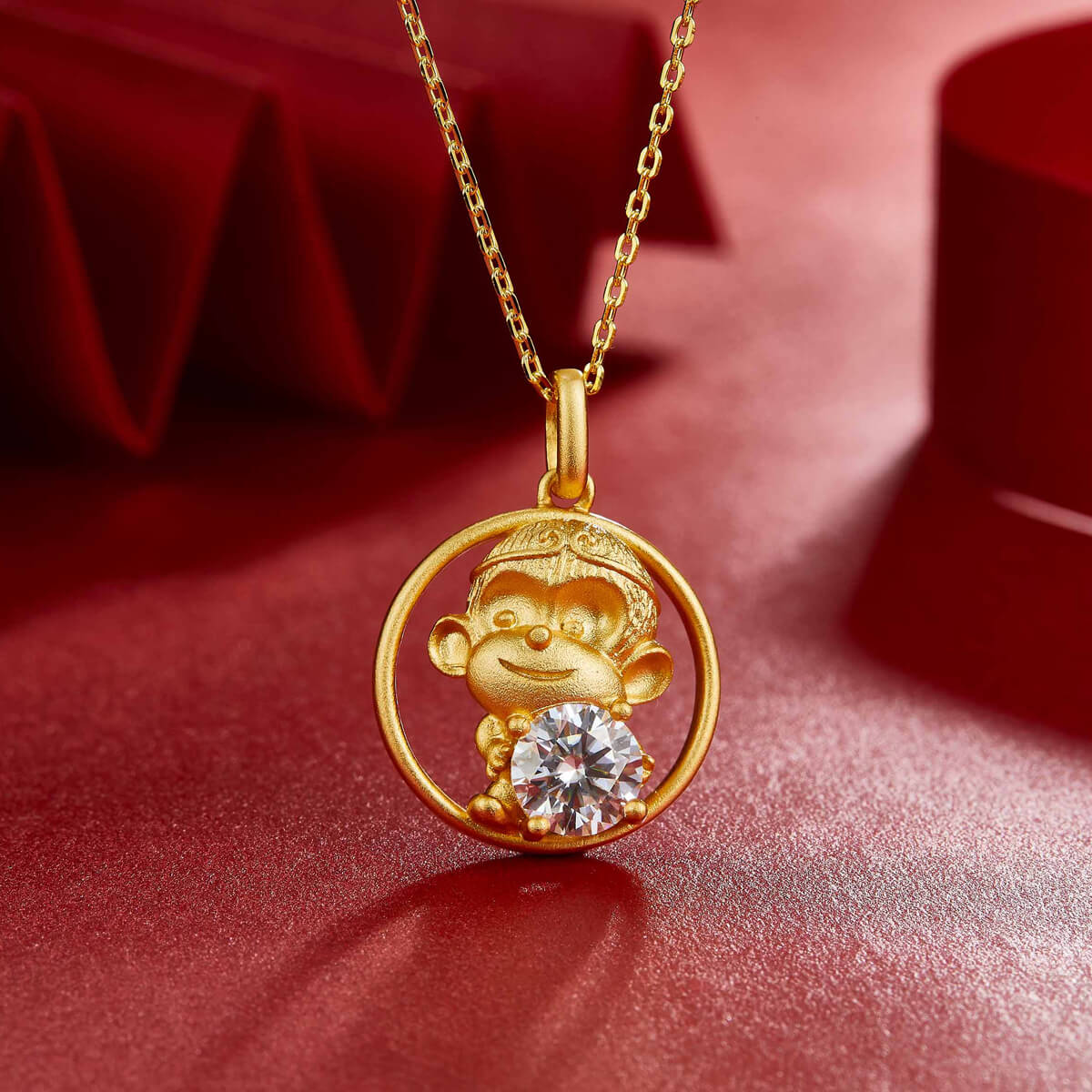 Monkey of the Chinese Zodiac Moissanite pendant necklace