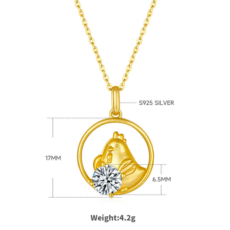 Rooster of the Chinese Zodiac Moissanite pendant necklace