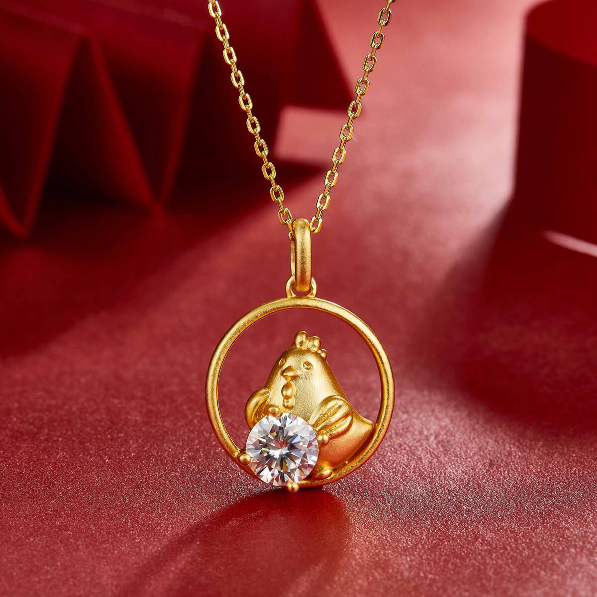 Rooster of the Chinese Zodiac Moissanite pendant necklace