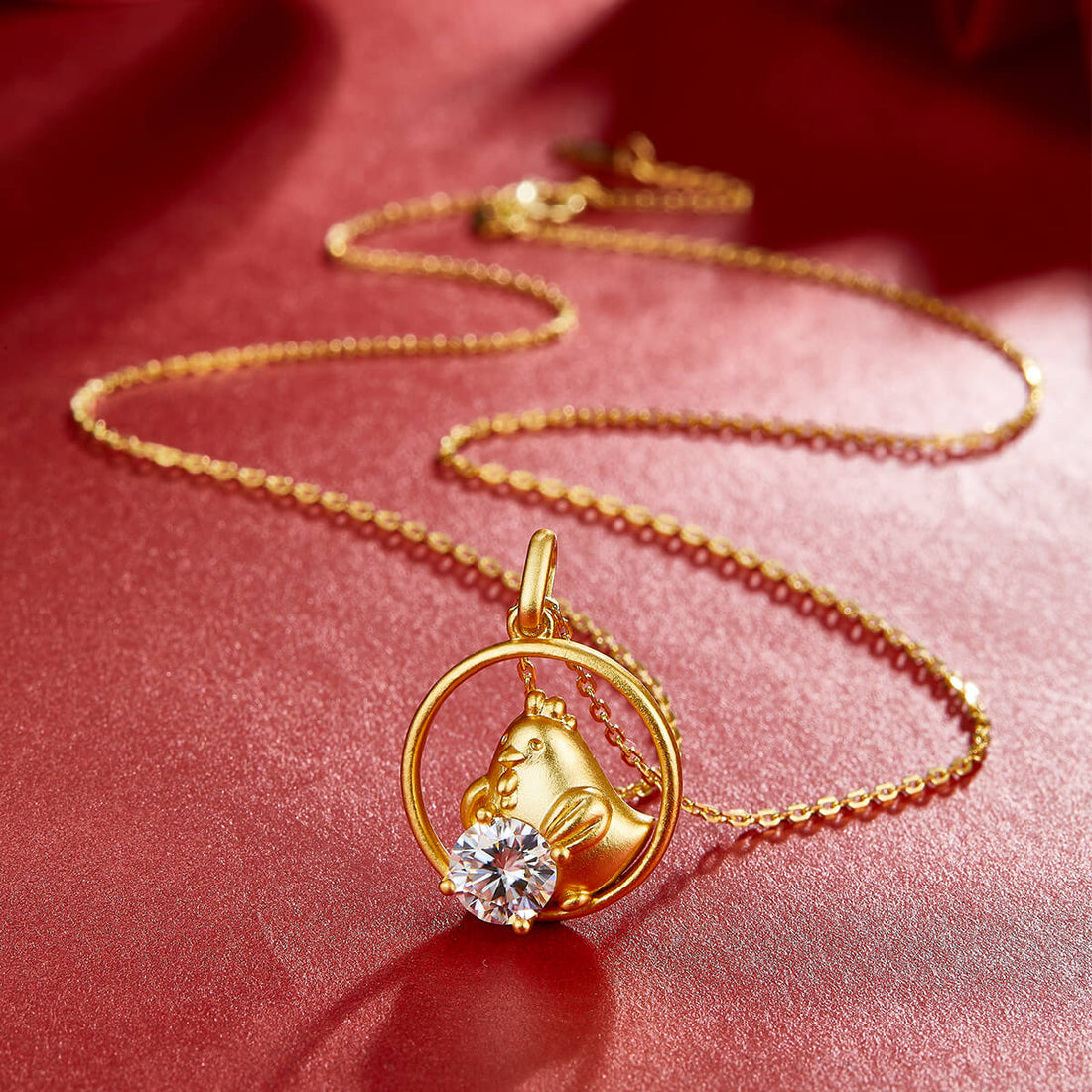 Rooster of the Chinese Zodiac Moissanite pendant necklace