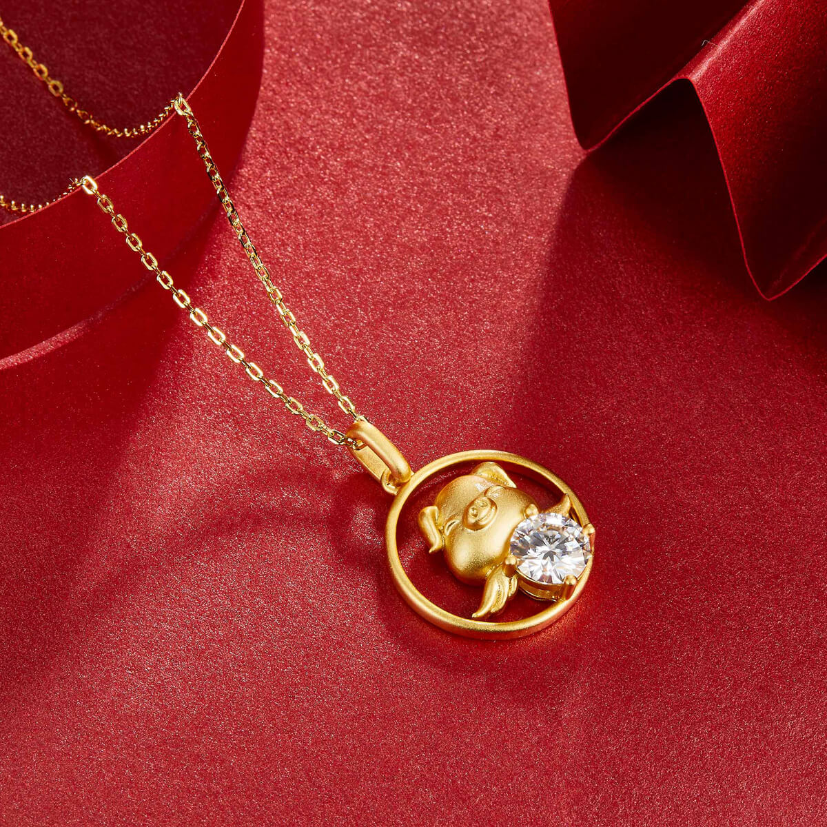Pig of the Chinese Zodiac Moissanite pendant necklace