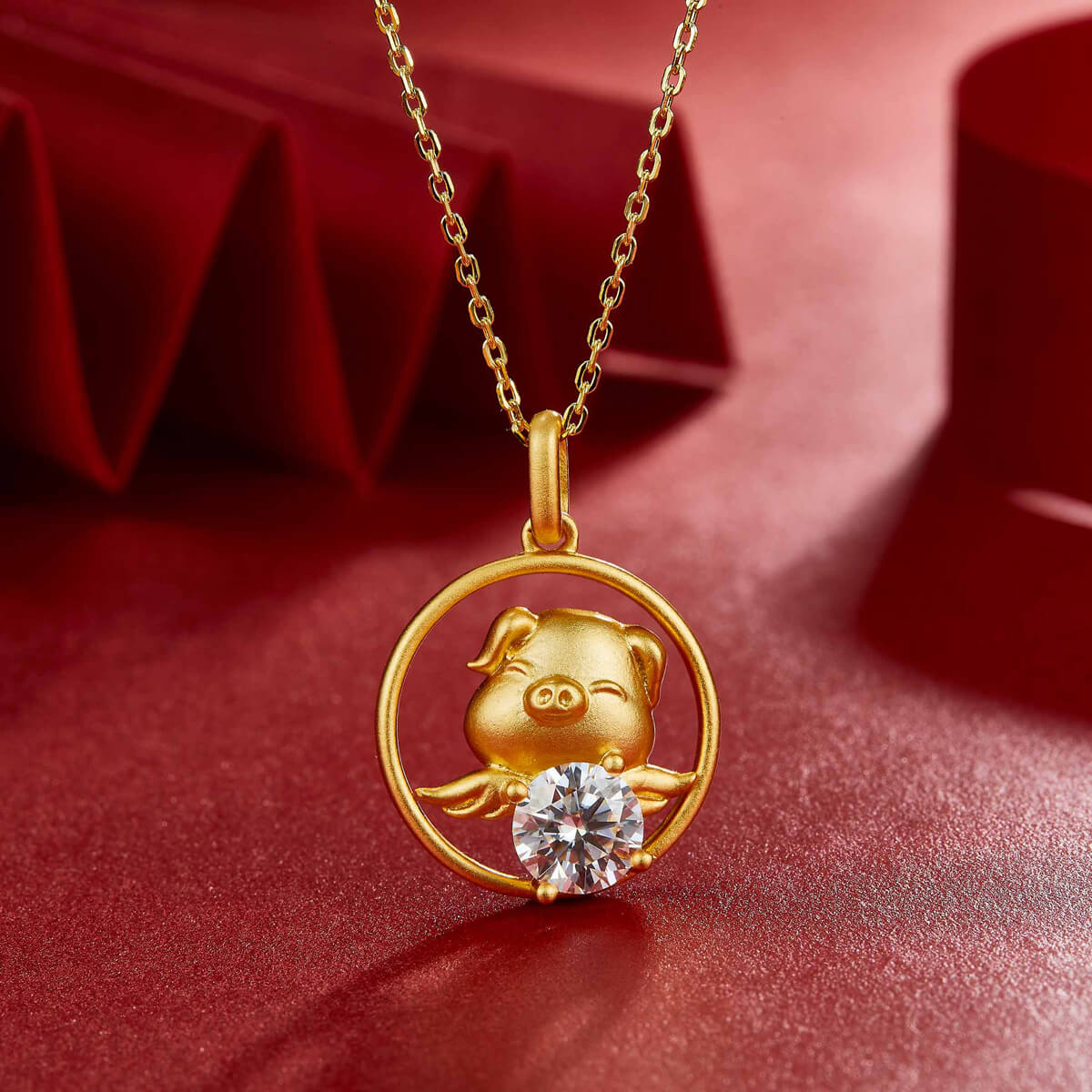 Pig of the Chinese Zodiac Moissanite pendant necklace