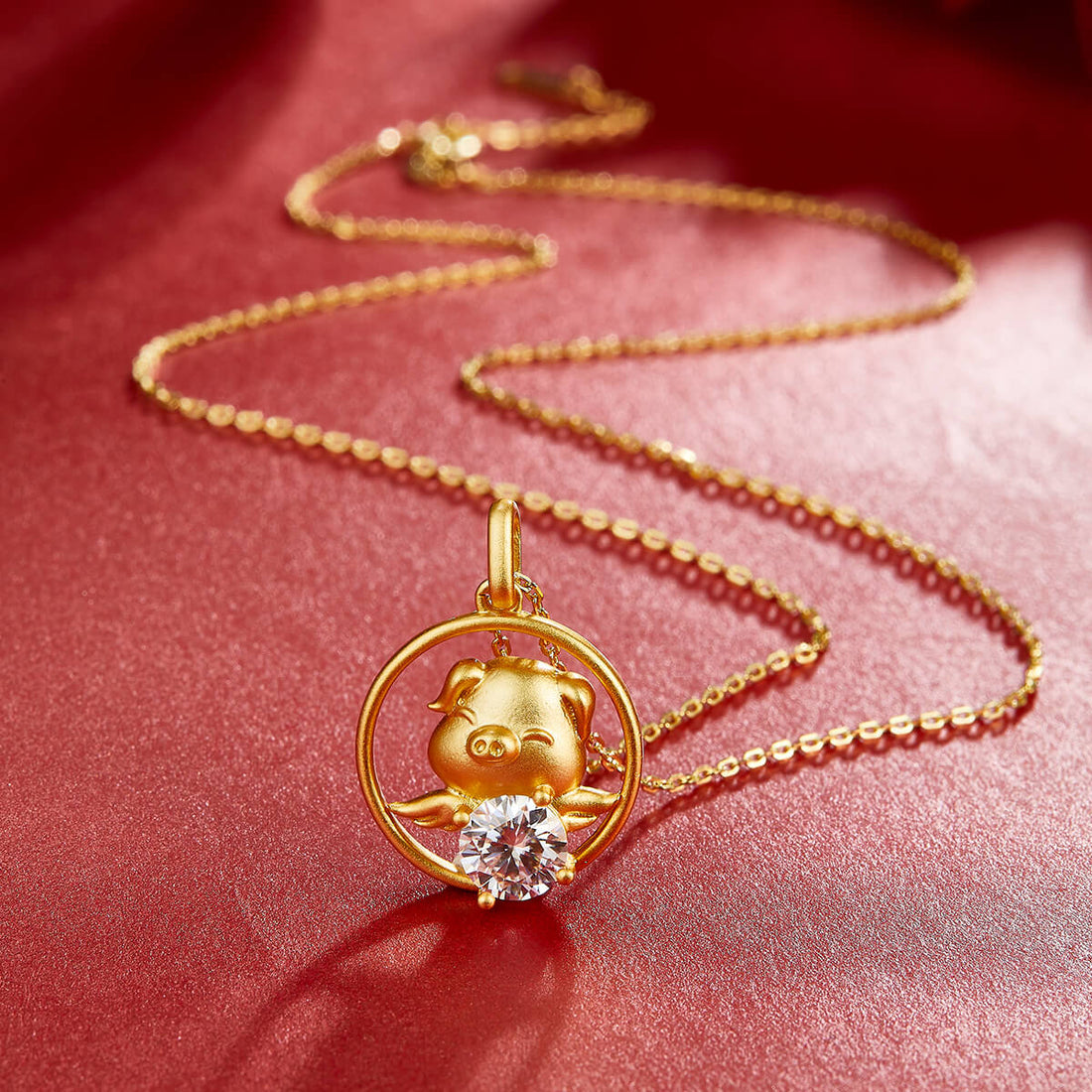 Pig of the Chinese Zodiac Moissanite pendant necklace