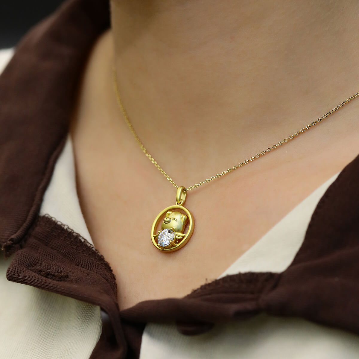 Pig of the Chinese Zodiac Moissanite pendant necklace