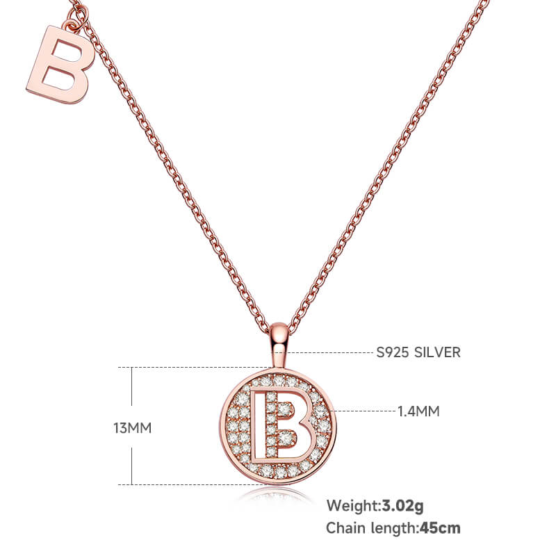 Initial alphabet B Moissanite pendant necklace