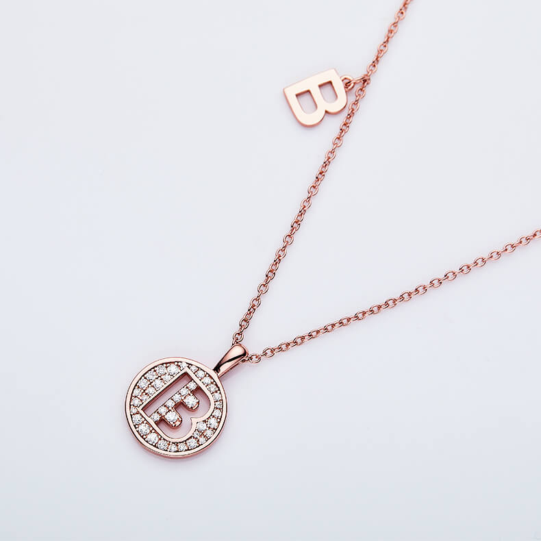 Initial alphabet B Moissanite pendant necklace