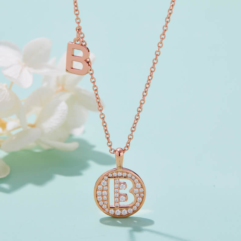 Initial alphabet B Moissanite pendant necklace