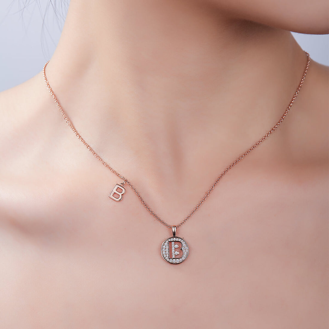 Initial alphabet B Moissanite pendant necklace