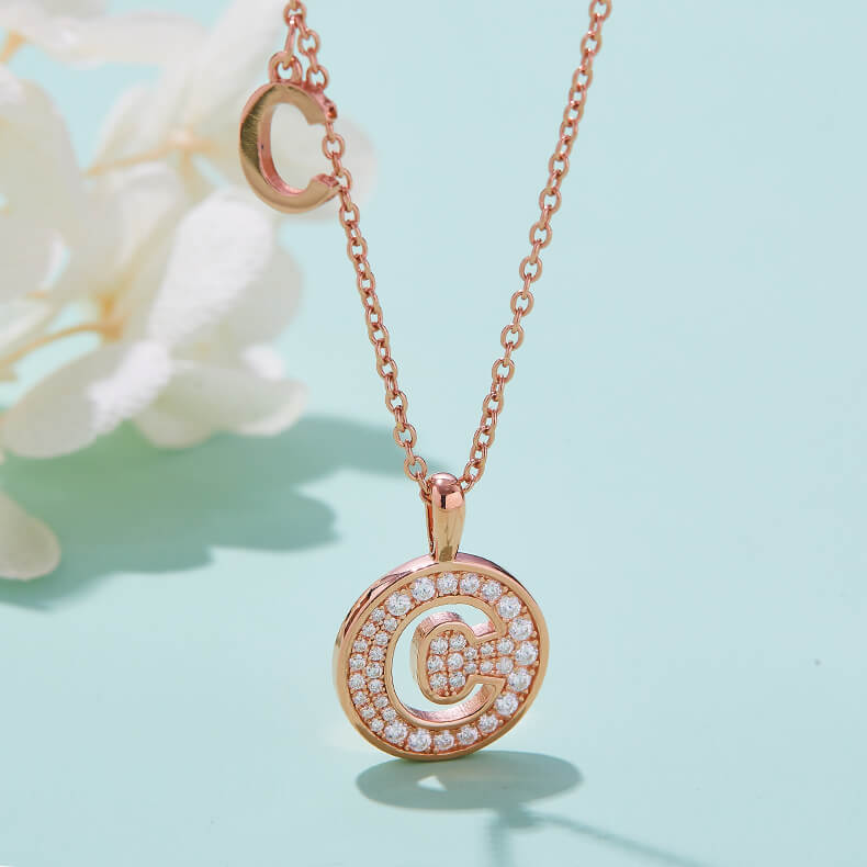 Initial alphabet C Moissanite pendant necklace