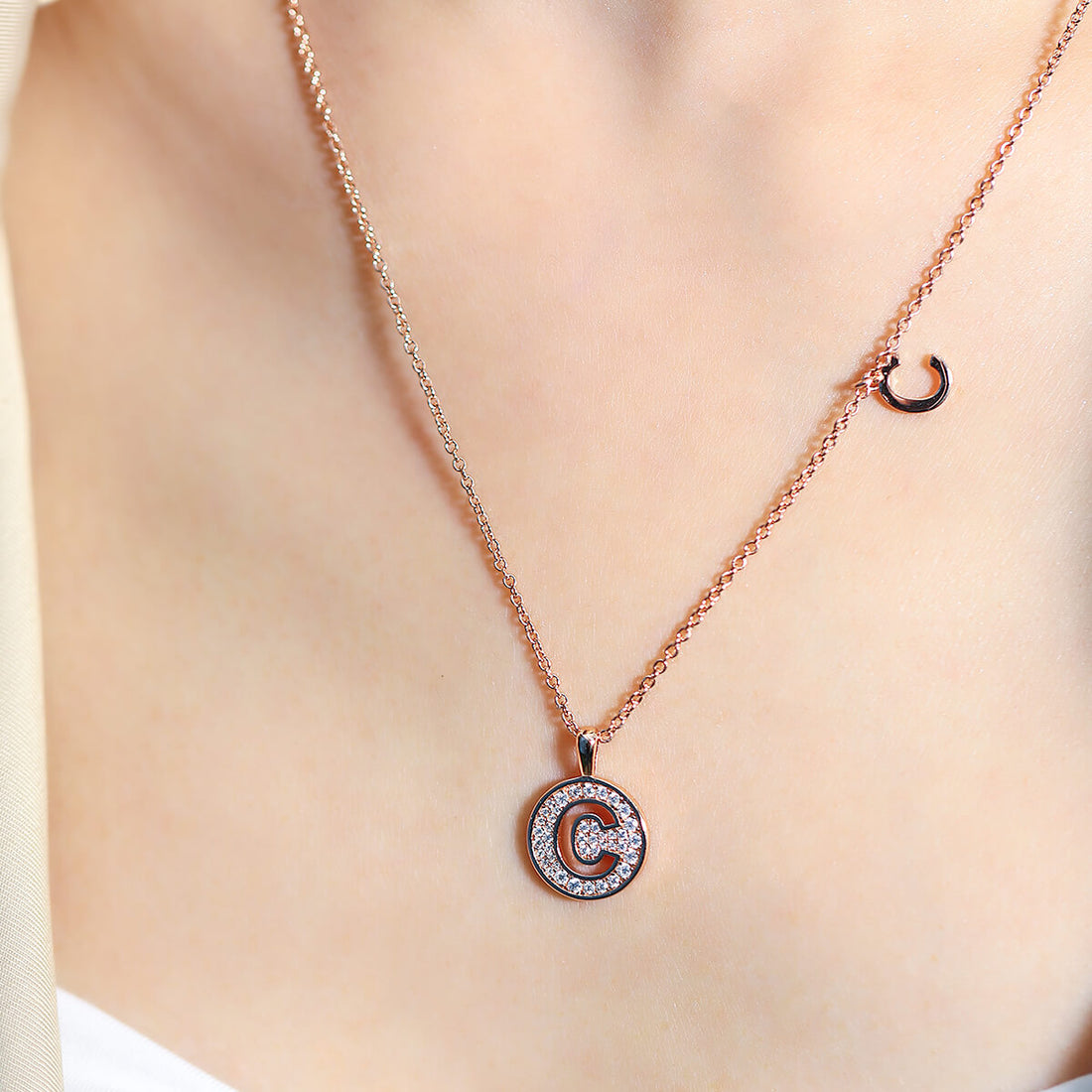 Initial alphabet C Moissanite pendant necklace