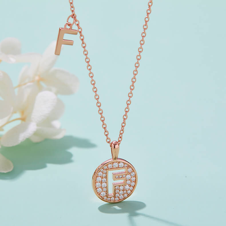 Initial alphabet F Moissanite pendant necklace