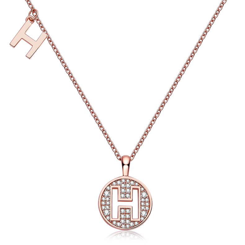 Initial alphabet H Moissanite pendant necklace