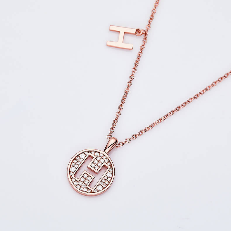 Initial alphabet H Moissanite pendant necklace