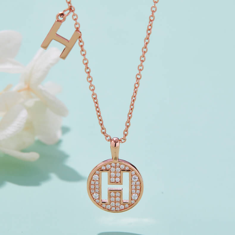 Initial alphabet H Moissanite pendant necklace