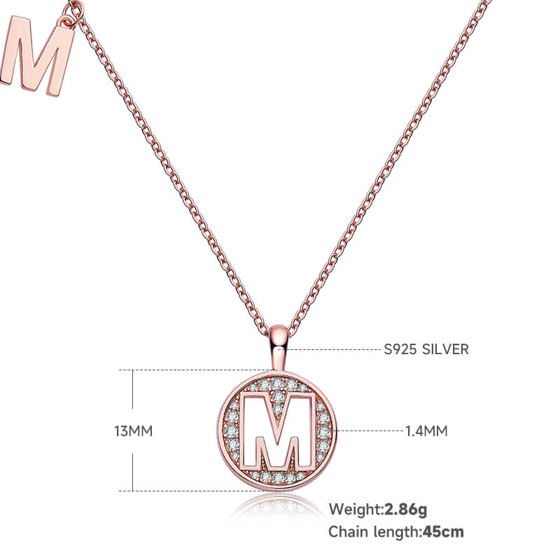 Initial alphabet M Moissanite pendant necklace