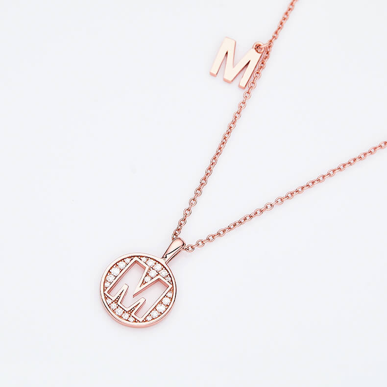 Initial alphabet M Moissanite pendant necklace