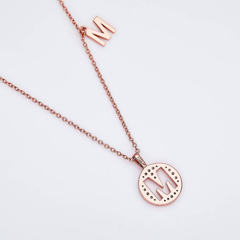 Initial alphabet M Moissanite pendant necklace