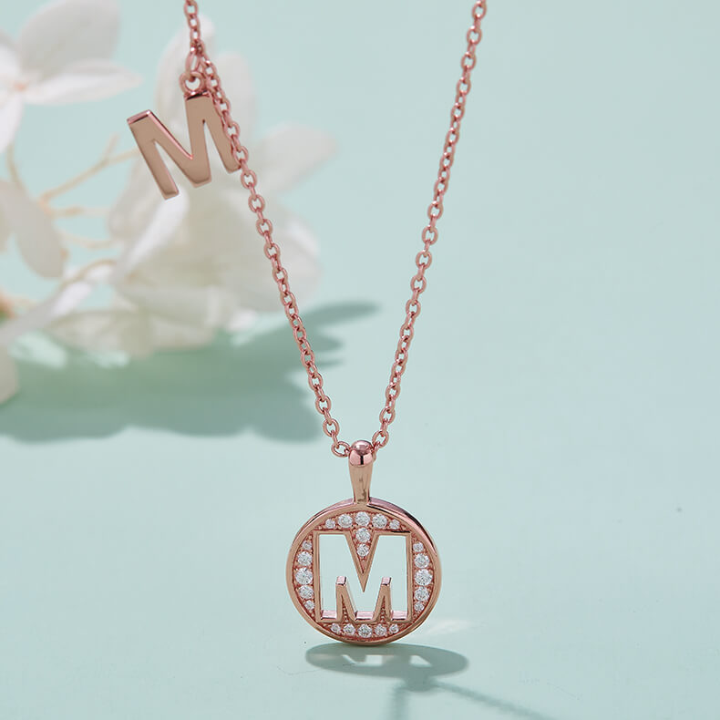 Initial alphabet M Moissanite pendant necklace