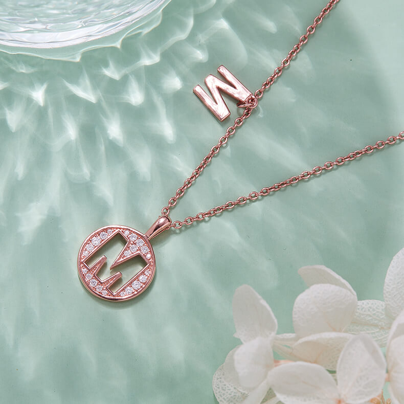 Initial alphabet M Moissanite pendant necklace