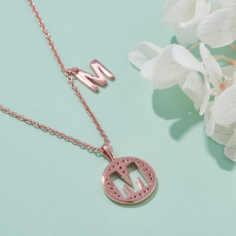 Initial alphabet M Moissanite pendant necklace