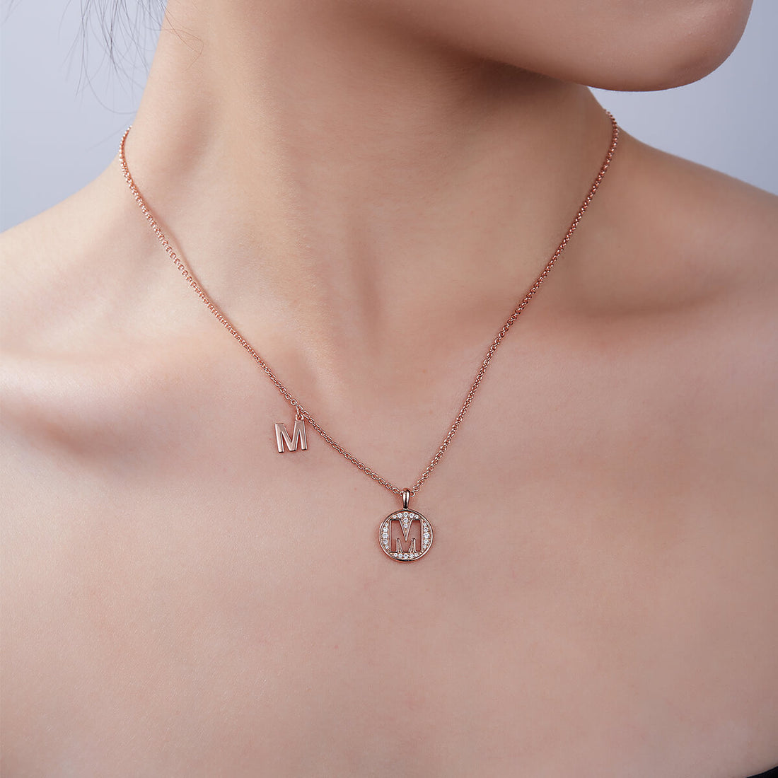 Initial alphabet M Moissanite pendant necklace