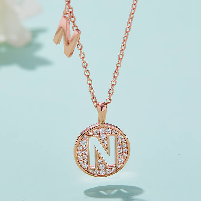Initial alphabet N Moissanite pendant necklace