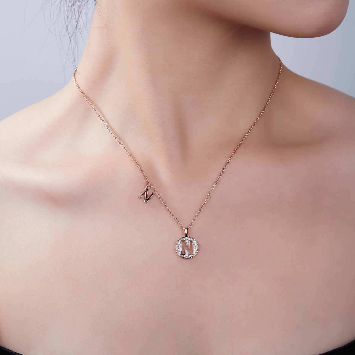 Initial alphabet N Moissanite pendant necklace