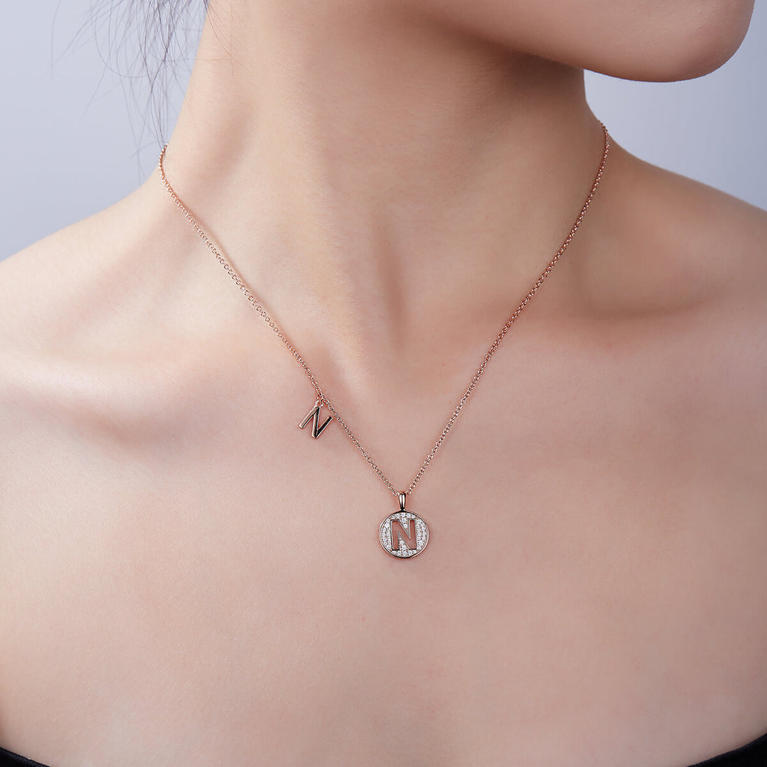 Initial alphabet N Moissanite pendant necklace