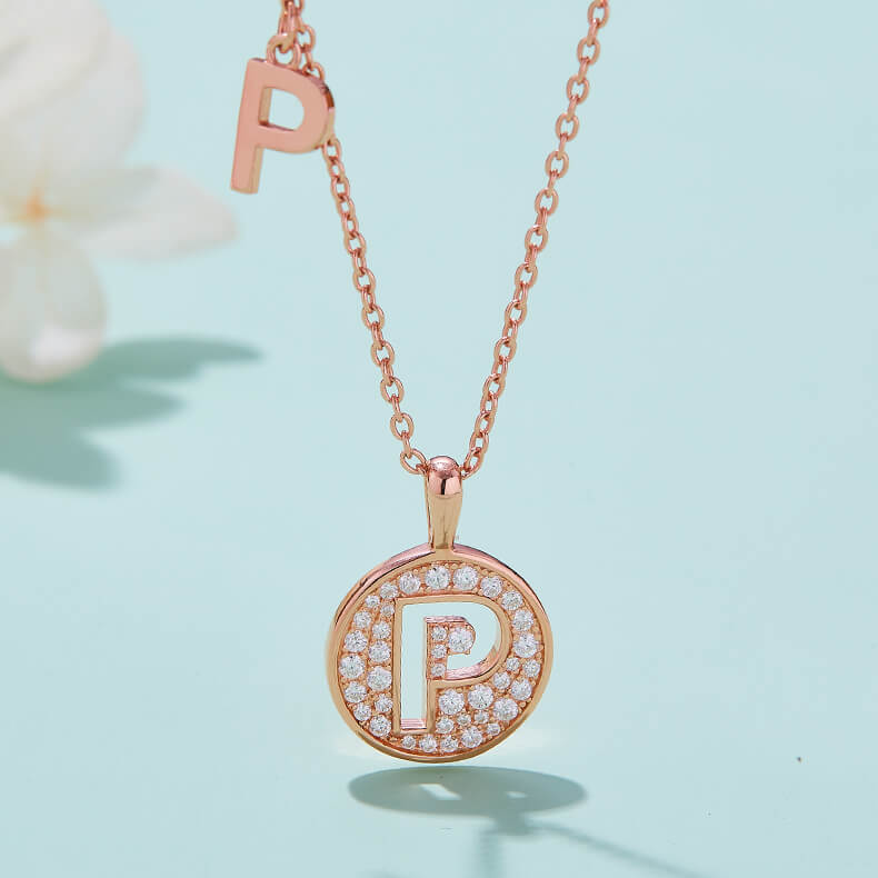 Initial alphabet P Moissanite pendant necklace