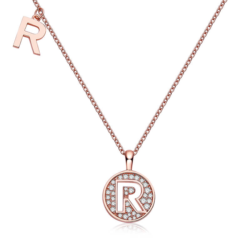 Initial alphabet R Moissanite pendant necklace