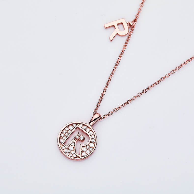 Initial alphabet R Moissanite pendant necklace